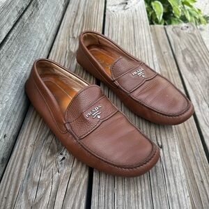 Brown Men’s Leather Prada Driver Loafers